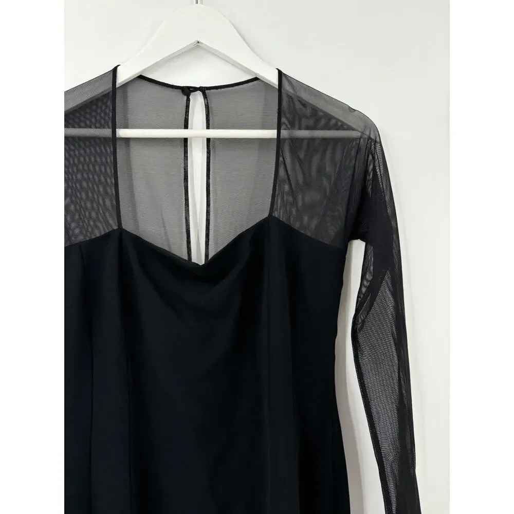 Emanuel Ungaro Vintage Dress Womens 6 Small Black Maxi Mesh Slit Stretchy Gown